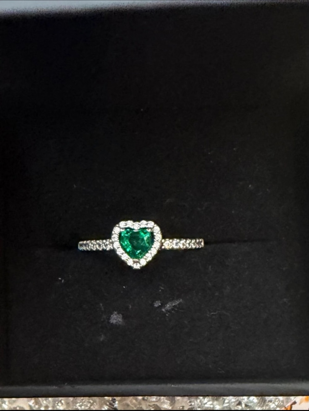 Pandora Silver Heart Ring with Emerald Green Gem